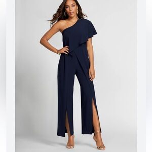 Gabrielle Union One Shoulder Wide Leg Jumpsuit Navy M New York & Company